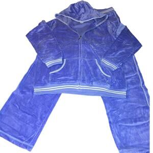 New look Y2K Blueish velour Tracksuit with ribbed details Hoodie Ladies Sz Large